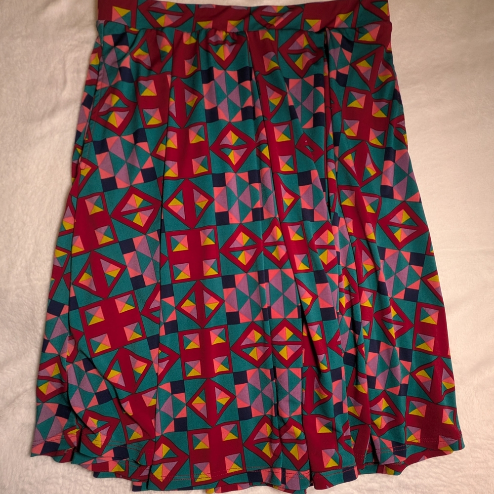 LuLaRoe A-Line Skirt - Red, Pink, Green Geometric